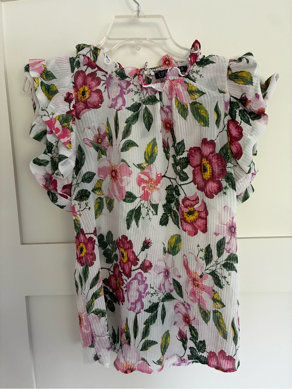 Love X Design Micro-Pleated Floral Ruffle Flutter Sleeve Blouse